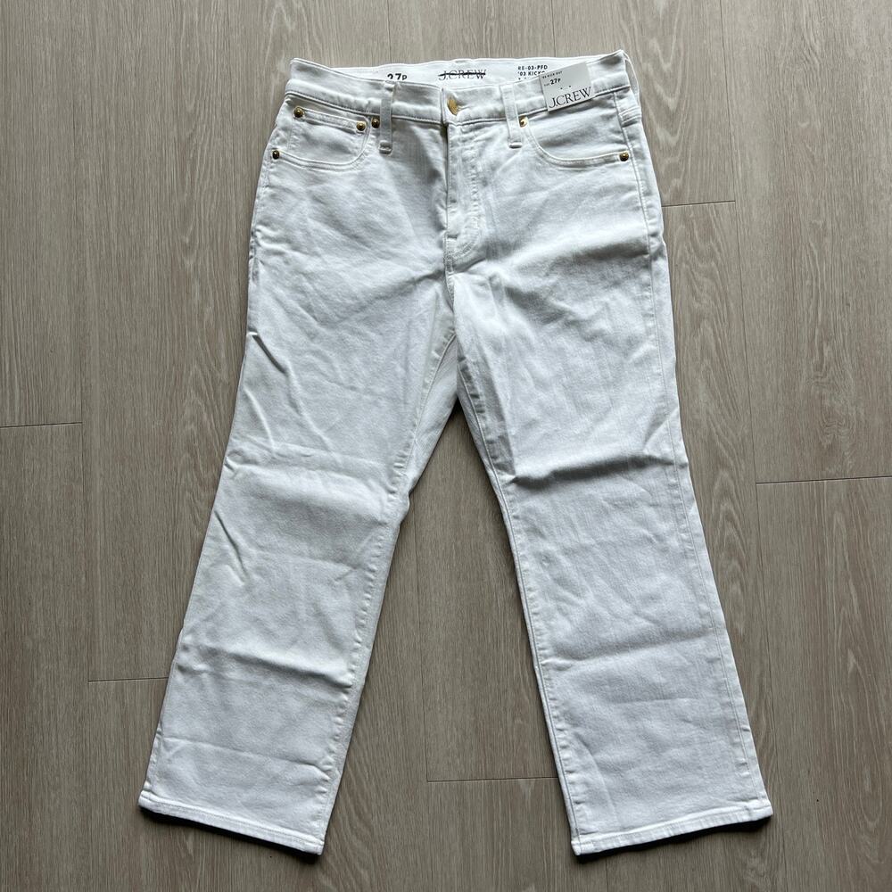 J Crew Petite Mid Rise Kickout Jean Cropped Womens 27 P White FLAW